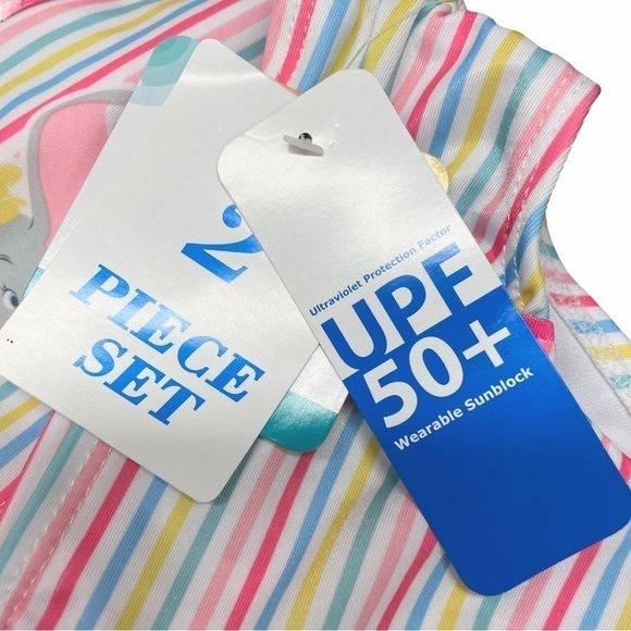 NWT Disney Baby Dumbo Baby Girl Bikini Swimsuit Tankini Striped Rusching 6-9 Mos - Picture 7 of 10